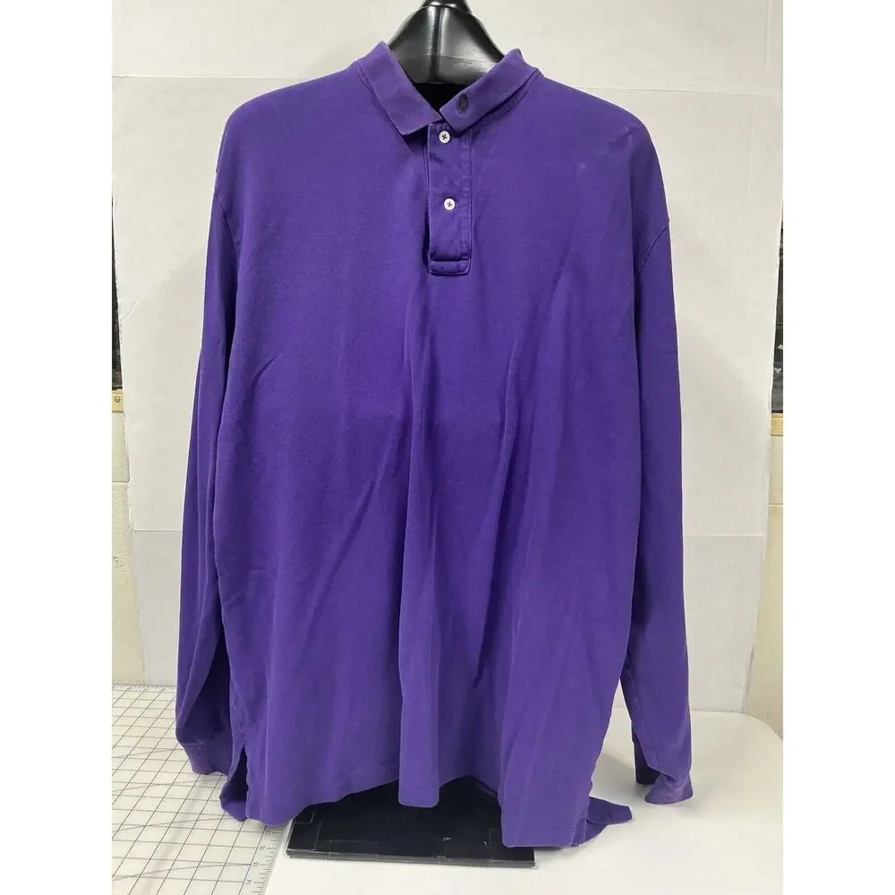 Polo Ralph Lauren Classic Fit Mesh L/S Polo Shirt Purple 2XL - Pony On‎ Collar